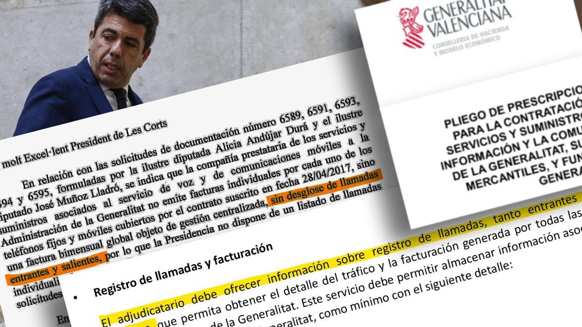 El contrato con la operadora telefónica desmiente a Mazón: obliga a registrar las llamadas “entrantes» y «salientes”