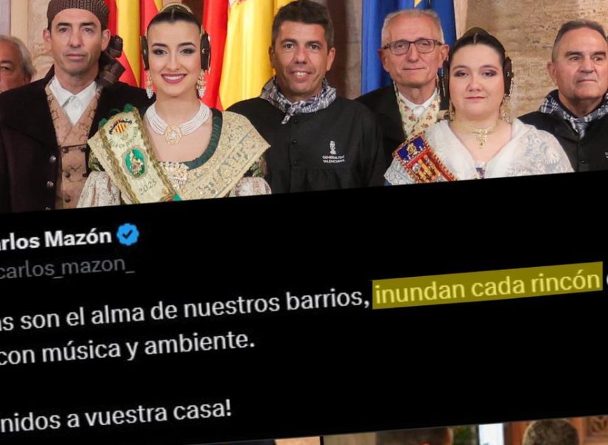 El torpe mensaje de Mazón en X: escribe que las fallas “inundan” los barrios y lo borra poco después