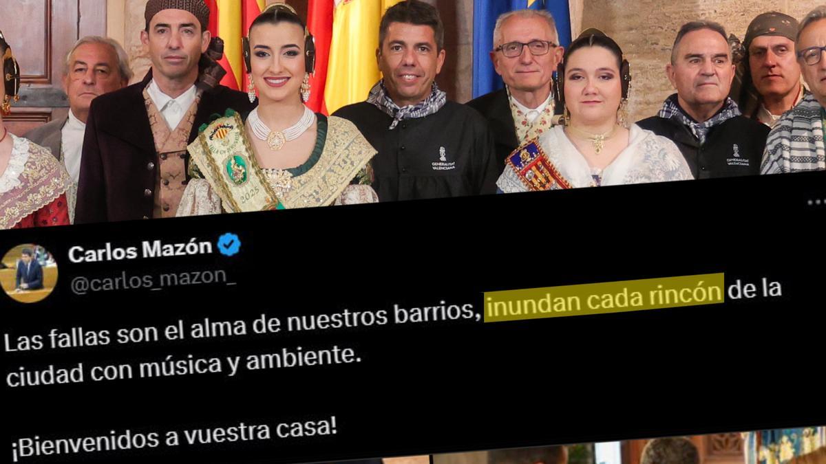 El torpe mensaje de Mazón en X: escribe que las fallas “inundan” los barrios y lo borra poco después