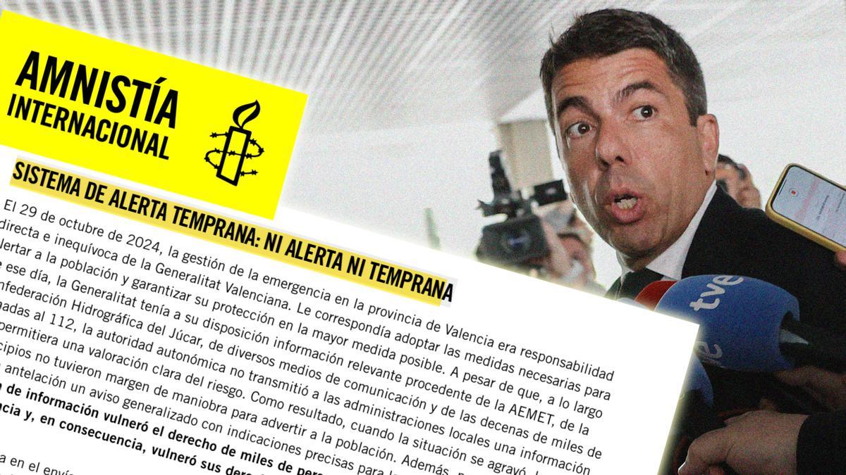 Amnistía Internacional acusa al Gobierno de Mazón de vulnerar derechos humanos con su actuación «negligente» en la DANA