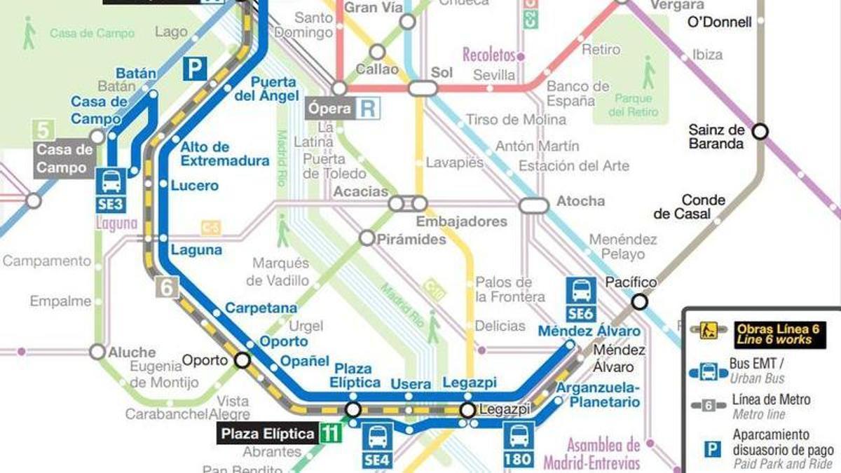 El corte de la línea 6 de Metro de Madrid llenará de viajeros la línea 3 e incrementará el tráfico en la 2, la 5 y la 10