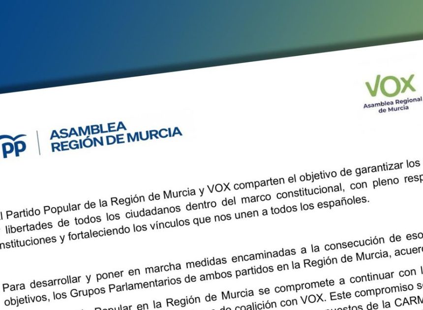 Documento | Texto íntegro del pacto con las cesiones del PP a Vox en Murcia para aprobar los presupuestos