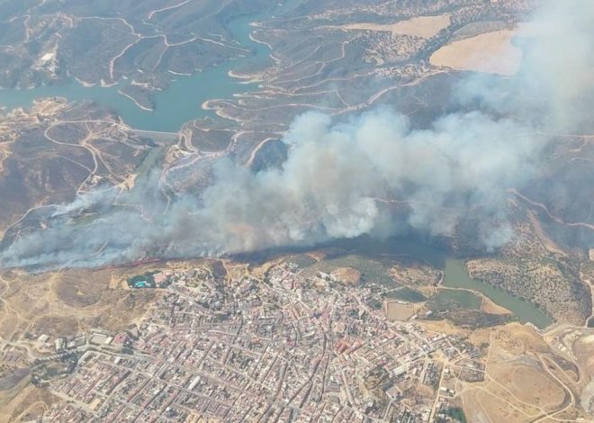 Un incendio forestal junto al núcleo urbano de Aznalcóllar obliga al Infoca al despliegue de varios medios