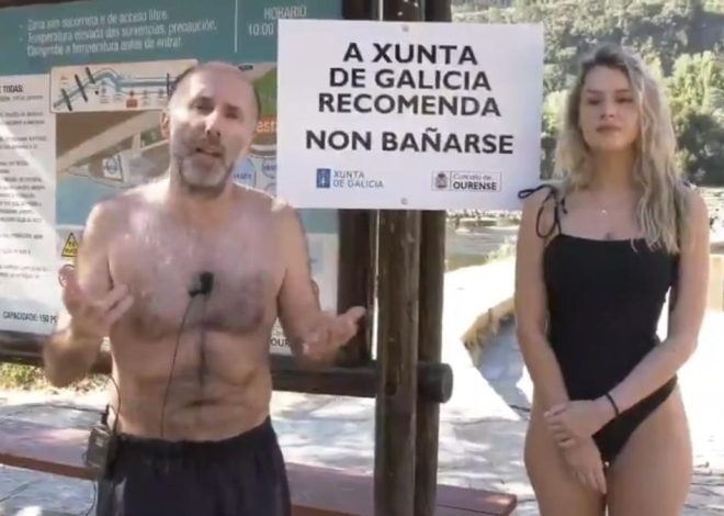 Lo último del alcalde de Ourense: chapoteo en bañador con una concejala para vender las termas