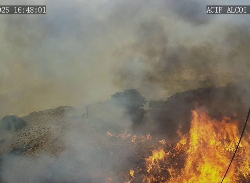 La UME y nueve medios aéreos trabajan en un incendio forestal en Ibi