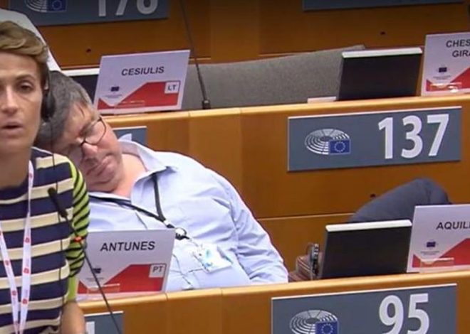 La plácida siesta de un representante maltés durante el discurso de Chivite en Bruselas
