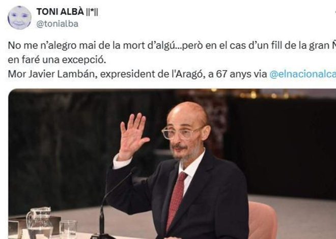 El Gobierno de Aragón lleva a la Fiscalía a Toni Albà por un mensaje en el que se alegraba de la muerte de Lambán