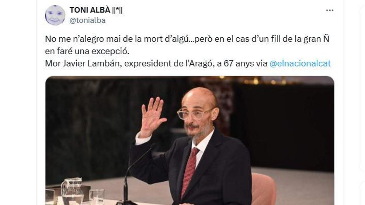 El Gobierno de Aragón lleva a la Fiscalía a Toni Albà por un mensaje en el que se alegraba de la muerte de Lambán