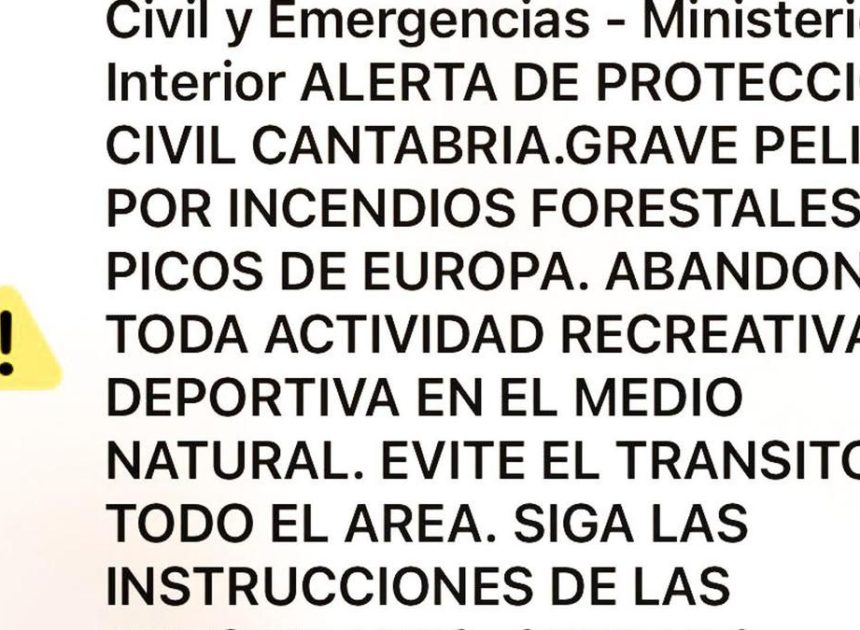 Asturias, Cantabria y Castilla y León envían una alerta a los móviles para evitar actividades en los Picos de Europa