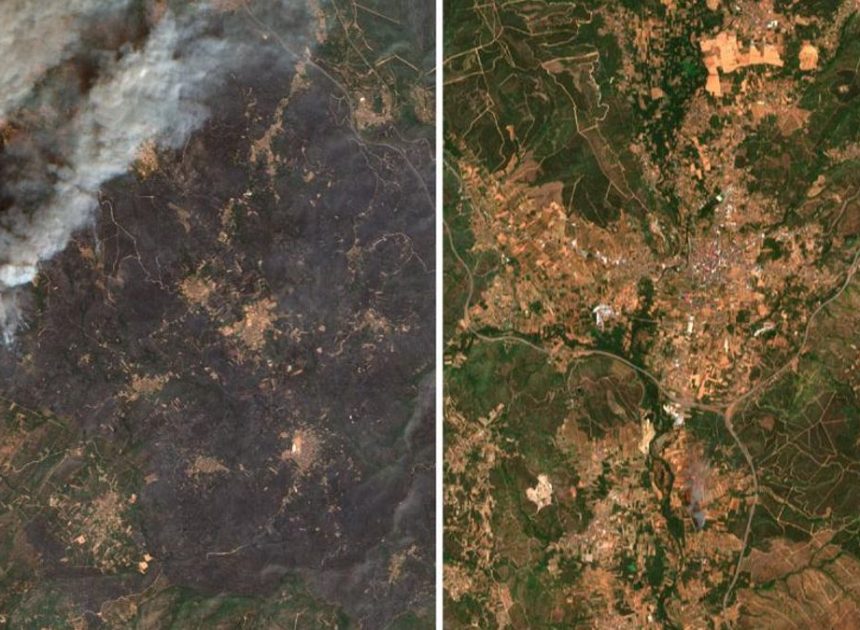 De verde a ceniza en Ourense: las imágenes de satélite anticipan un balance devastador de los incendios