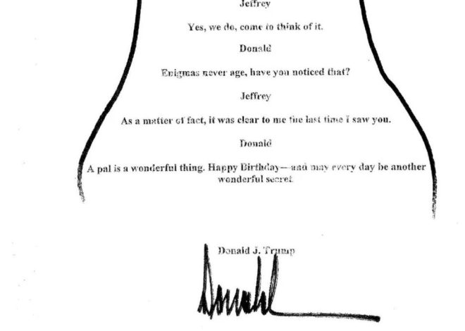 Así es el dibujo de una mujer desnuda que Trump dedicó a Epstein por su 50 cumpleaños