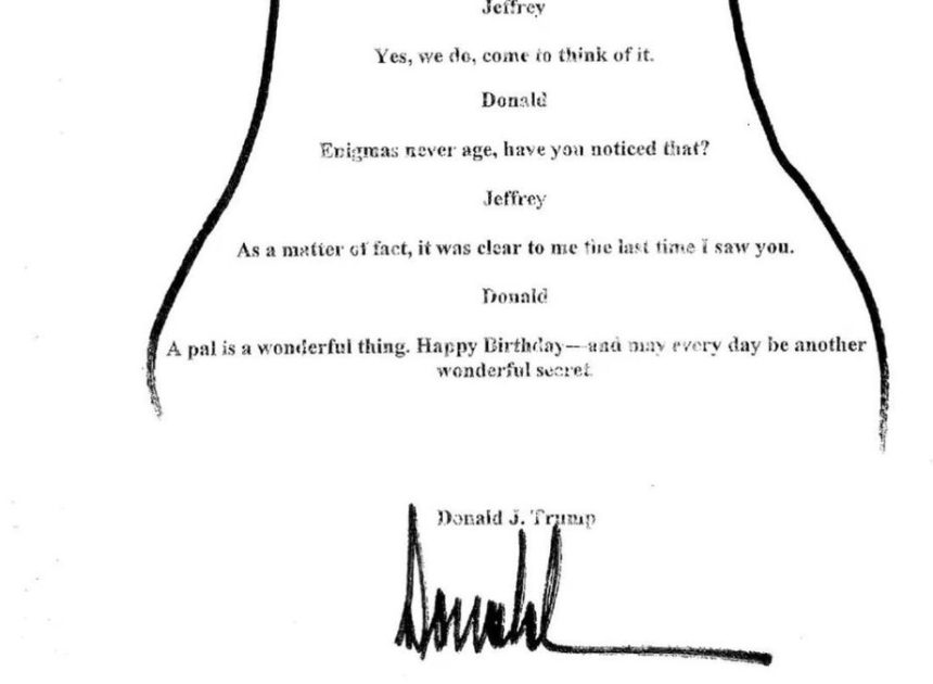 Así es el dibujo de una mujer desnuda que Trump dedicó a Epstein por su 50 cumpleaños