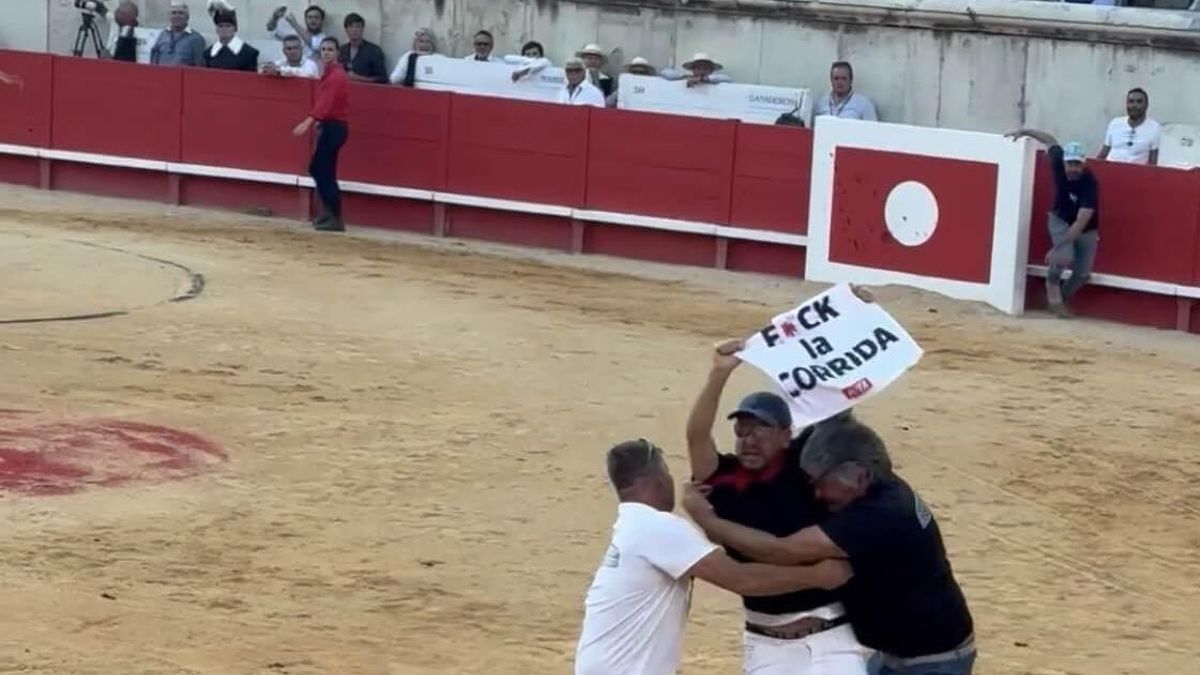 Un activista de PETA se cuela en una plaza de toros de Nimes para denunciar la «sangrienta crueldad» de la tauromaquia