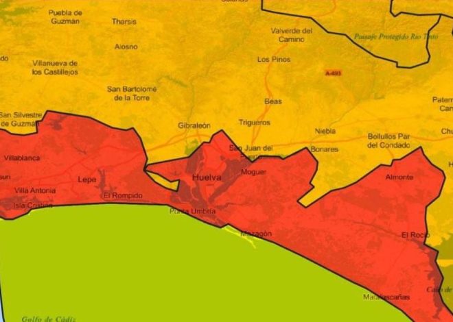 Aemet activa el aviso rojo por lluvias torrenciales en Huelva y Andalucía eleva al máximo el riesgo de inundación