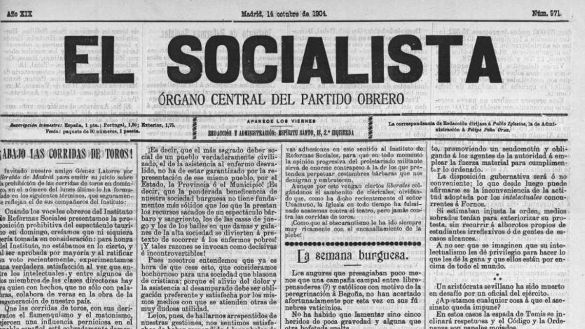 El Socialista: «¡Abajo las corridas de toros!»