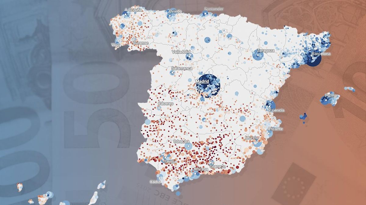 El mapa de los municipios más ricos y pobres de España: busca la renta del tuyo