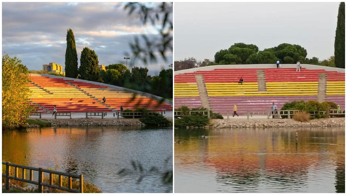 Un grupo ultra pinta de rojigualda las gradas de un parque de Madrid y vuelven a ser republicanas una semana después