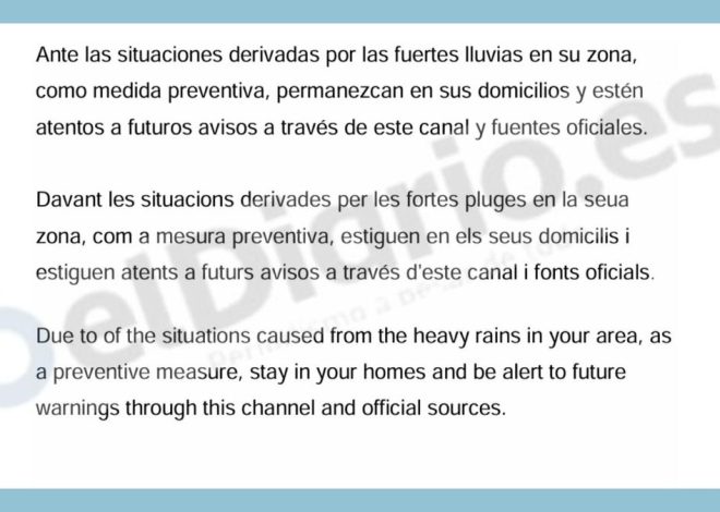 El primer borrador del Es-Alert de la dana que hizo Emergencias tampoco pedía a la población que se refugiara en altura