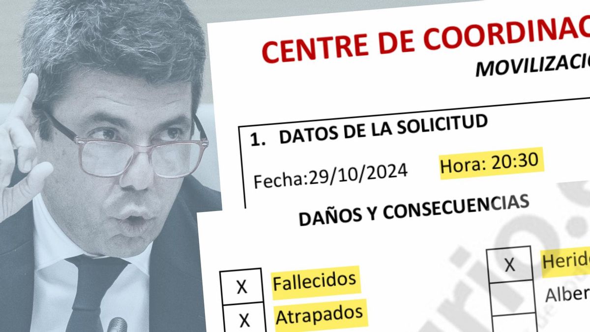 El documento de petición de la UME que desmiente a Mazón: la Generalitat advirtió a las 20.30h de «fallecidos, atrapados y heridos»