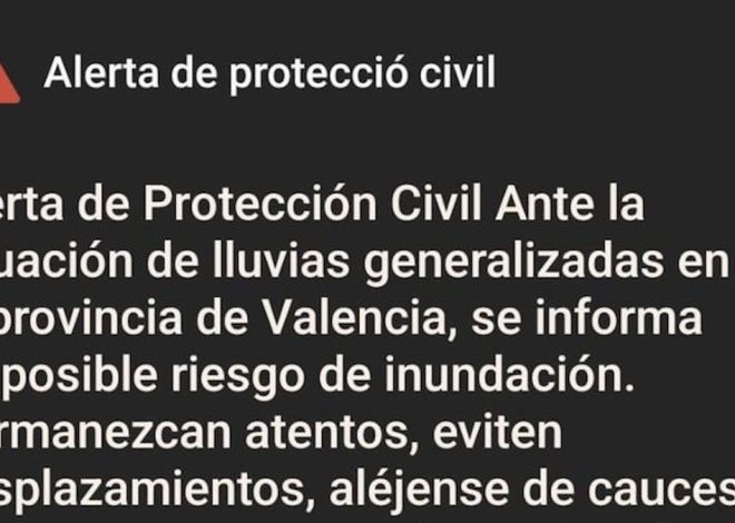 Emergencias envía un Es Alert a toda la provincia de Valencia por la lluvia
