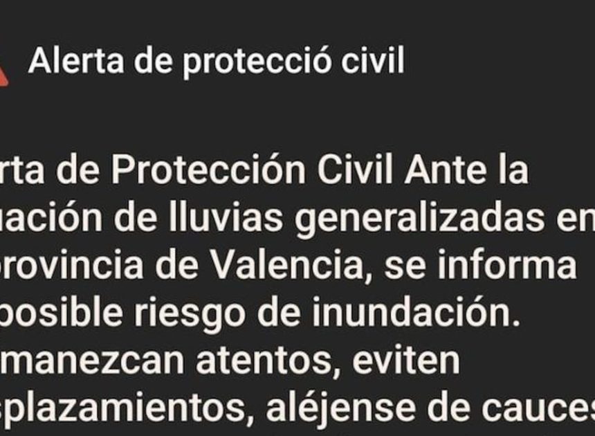Emergencias envía un Es Alert a toda la provincia de Valencia por la lluvia
