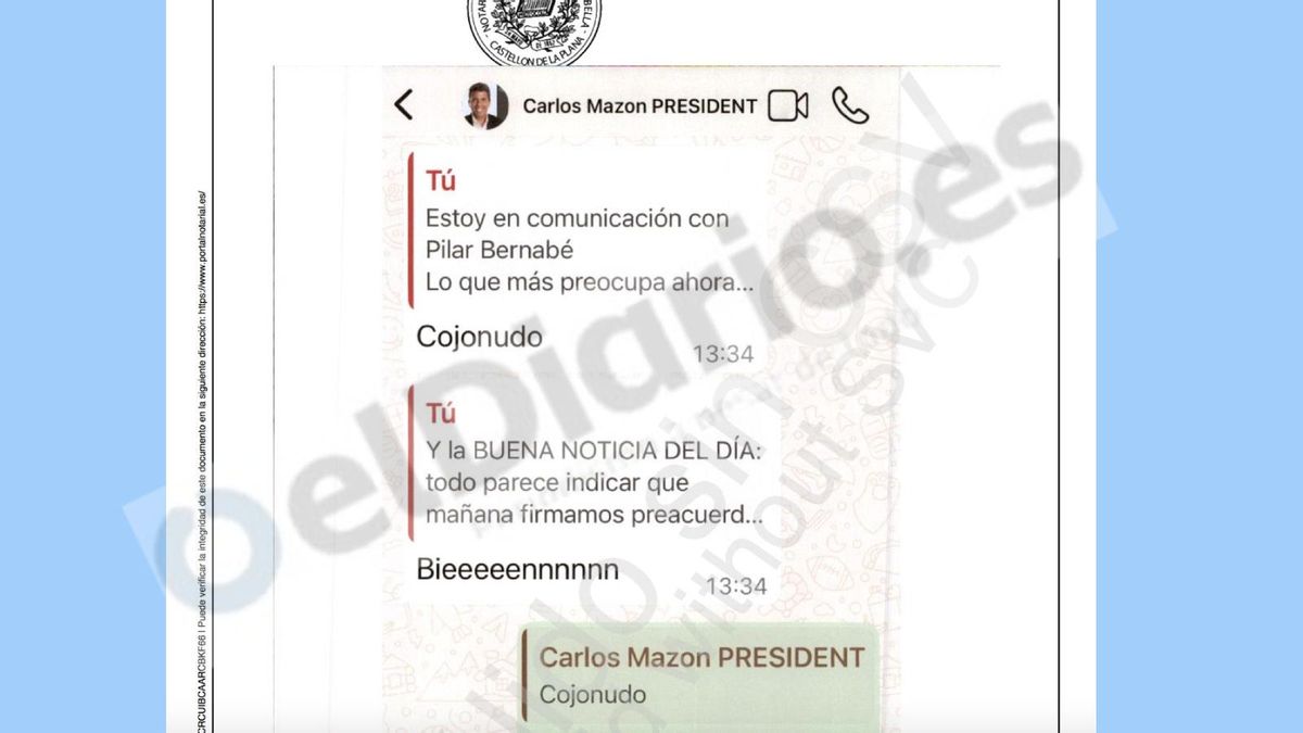 «Cojonudo»: la respuesta en WhatsApp de Mazón a la consellera Pradas en plena dana antes de irse a comer a El Ventorro
