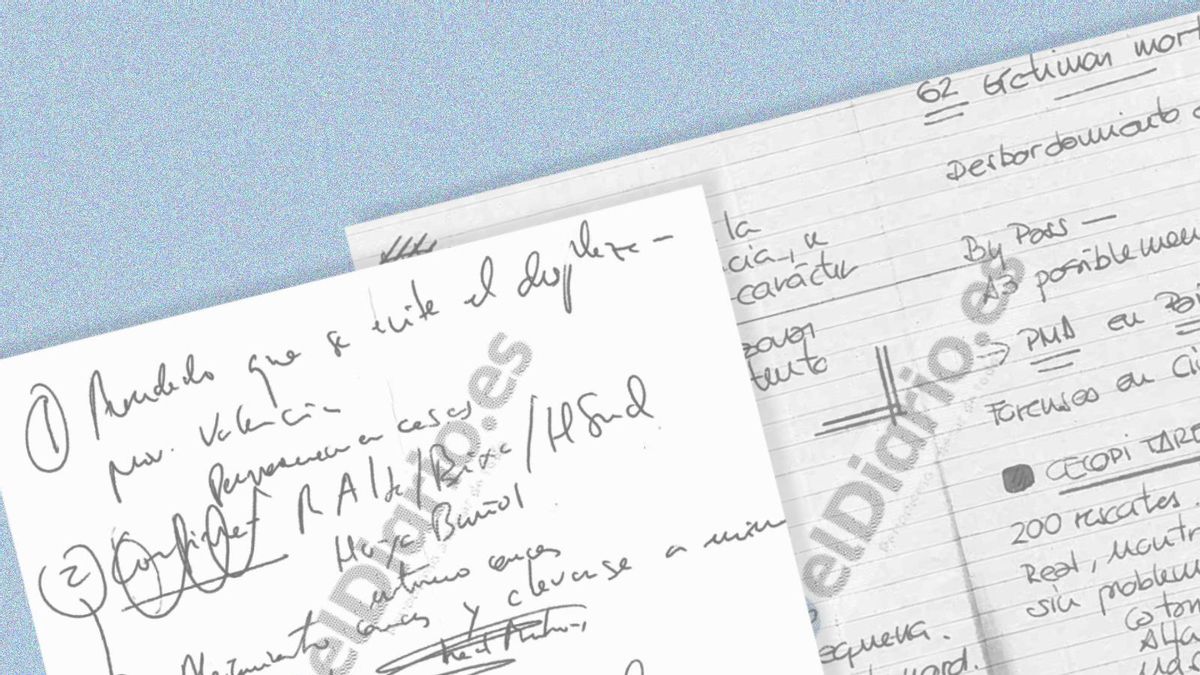 Las notas manuscritas inéditas de Pradas en el Cecopi de la dana: «Alejamiento cauces y elevarse a mínimo una 1ª planta»