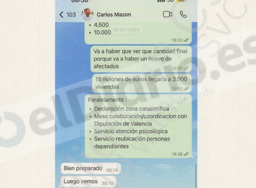 El whatsapp de un alto cargo a Mazón 45 minutos antes del Es-Alert: «Va a haber un huevo de afectados»