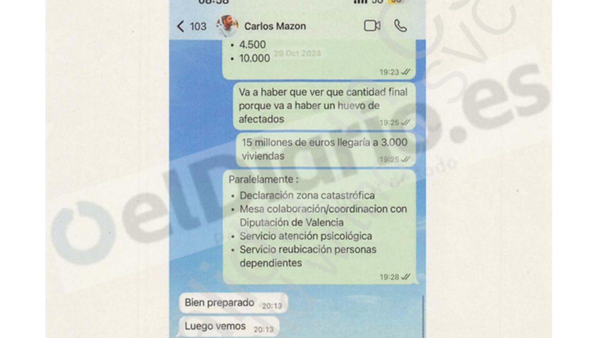 El whatsapp de un alto cargo a Mazón 45 minutos antes del Es-Alert: «Va a haber un huevo de afectados»