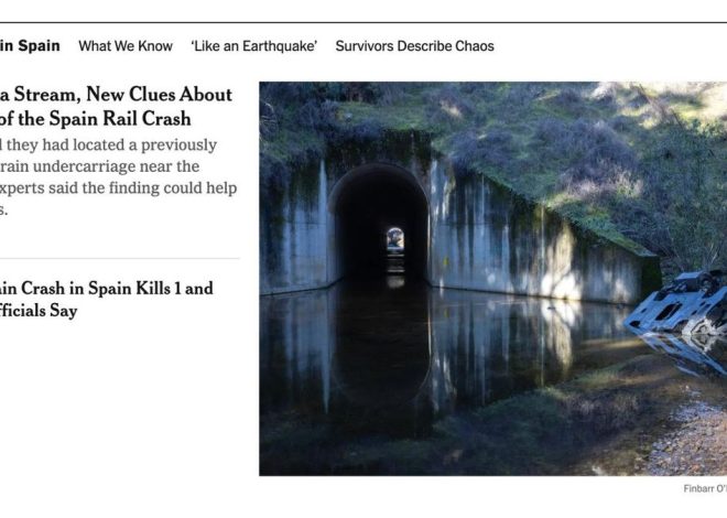 Un fotógrafo de New York Times localiza el chasis desprendido de los bajos de un tren en el accidente de Adamuz