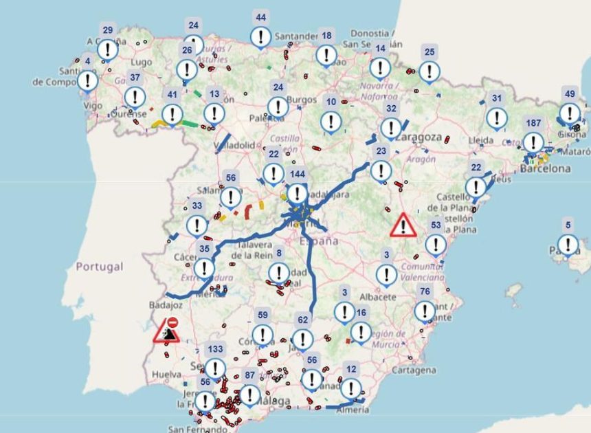 MAPA | Qué carreteras están afectadas por la borrasca Marta: consulta el mapa de la DGT en directo