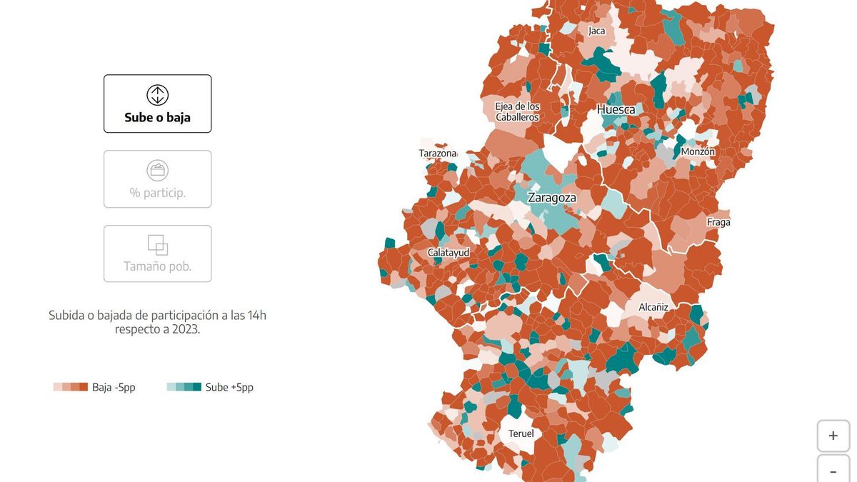 MAPA | Consulta los datos de participación en Aragón a las 14.00 horas, municipio a municipio