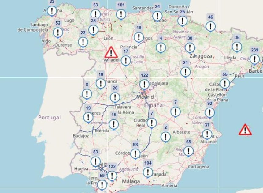 MAPA | Qué carreteras están afectadas por la borrasca Leonardo: consulta el mapa de la DGT en directo